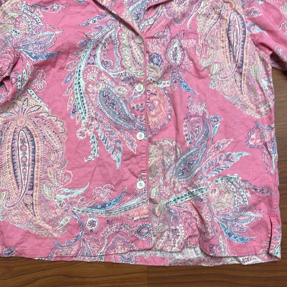 Lauren Ralph Lauren Paisley Button Up Flannel Shirt PJ Top size large - Picture 3 of 7